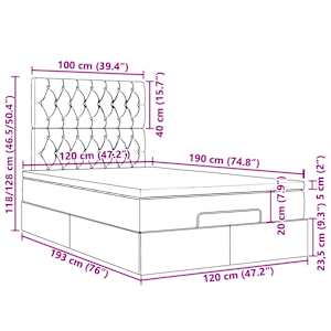 Osmanský rám postele s matracemi světle šedá 120x190 cm samet - obrázek 16