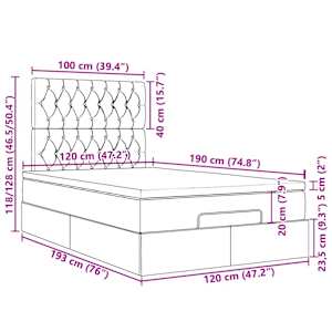 Osmanský rám postele s matracemi tmavě šedá 120x190 cm samet - obrázek 16