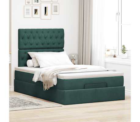 vidaXL Otomanski posteljni okvir z vzmetnicami zelen 120x190cm žamet