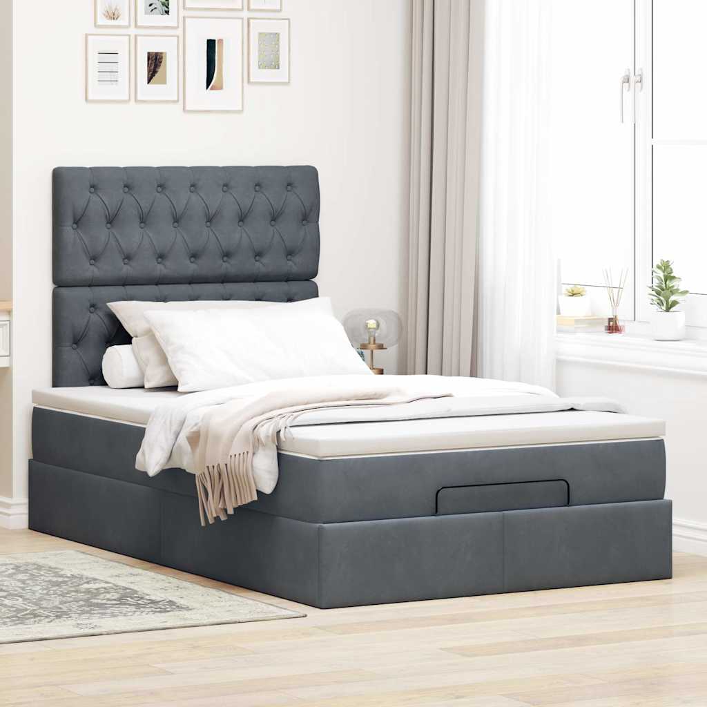 vidaXL Ottoman bed met matrassen 120x200cm fluweel donkergrijs afbeelding