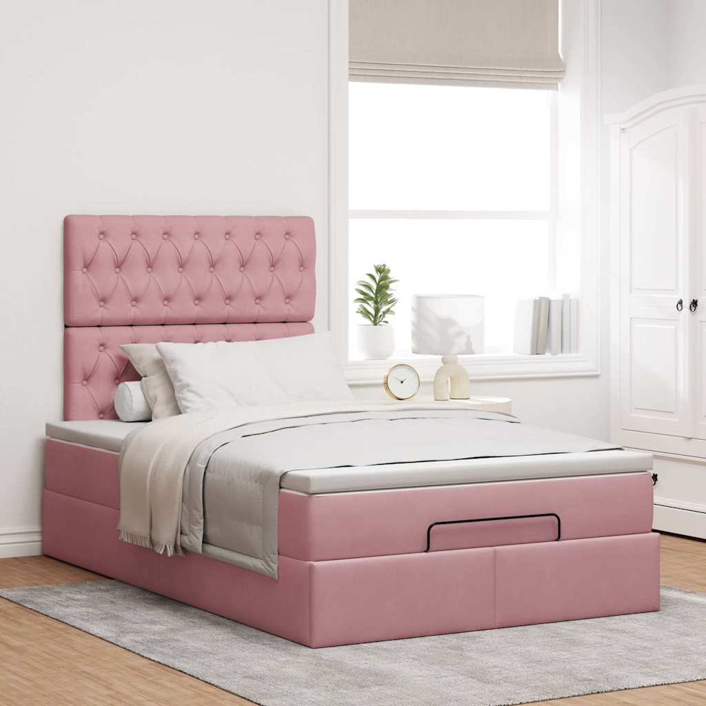 vidaXL Ottoman bed met matrassen 120x200cm fluweel roze afbeelding