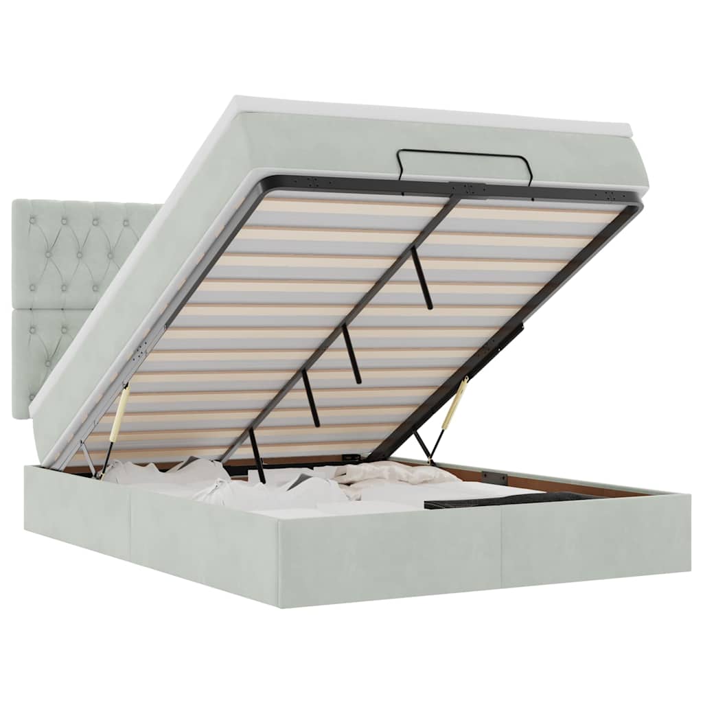 vidaXL Ottoman bed met matrassen 140x190cm fluweel lichtgrijs grijs, foto 3