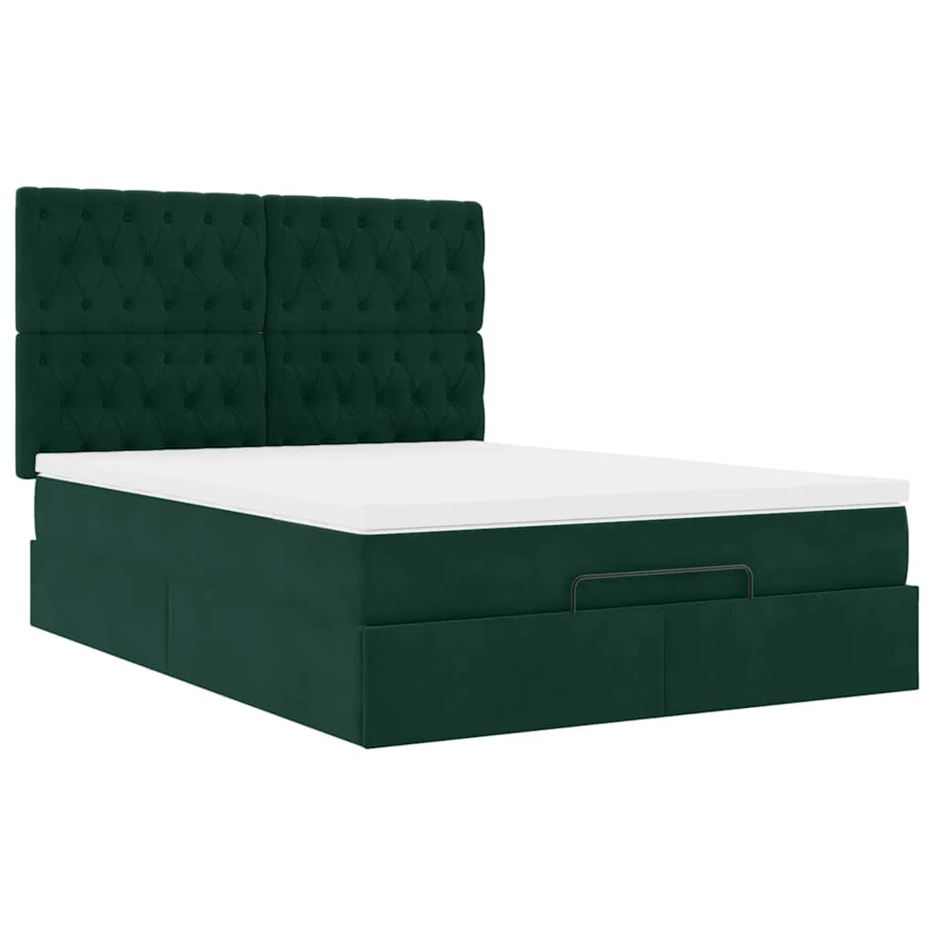 vidaXL Ottoman bed met matrassen 140x190cm fluweel donkergroen groen, foto 4