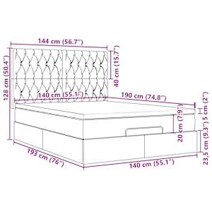 Osmanský rám postele s matracemi tmavě zelená 140x190cm samet - obrázek 16