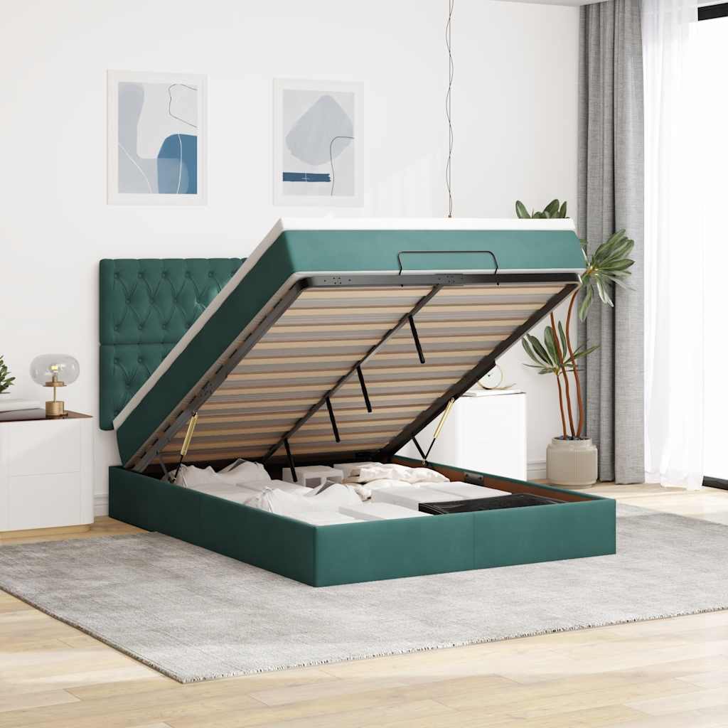 osmannisk sengeramme med madrasser 140x190 cm fløjl mørkegrøn
