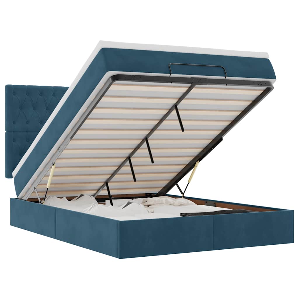 vidaXL Ottoman bed met matrassen 140x190cm fluweel donkerblauw blauw, foto 3