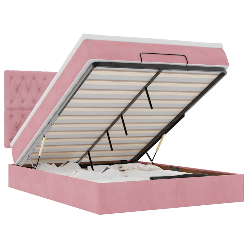 vidaXL Ottoman bed met matrassen 140x190cm fluweel roze, foto 3