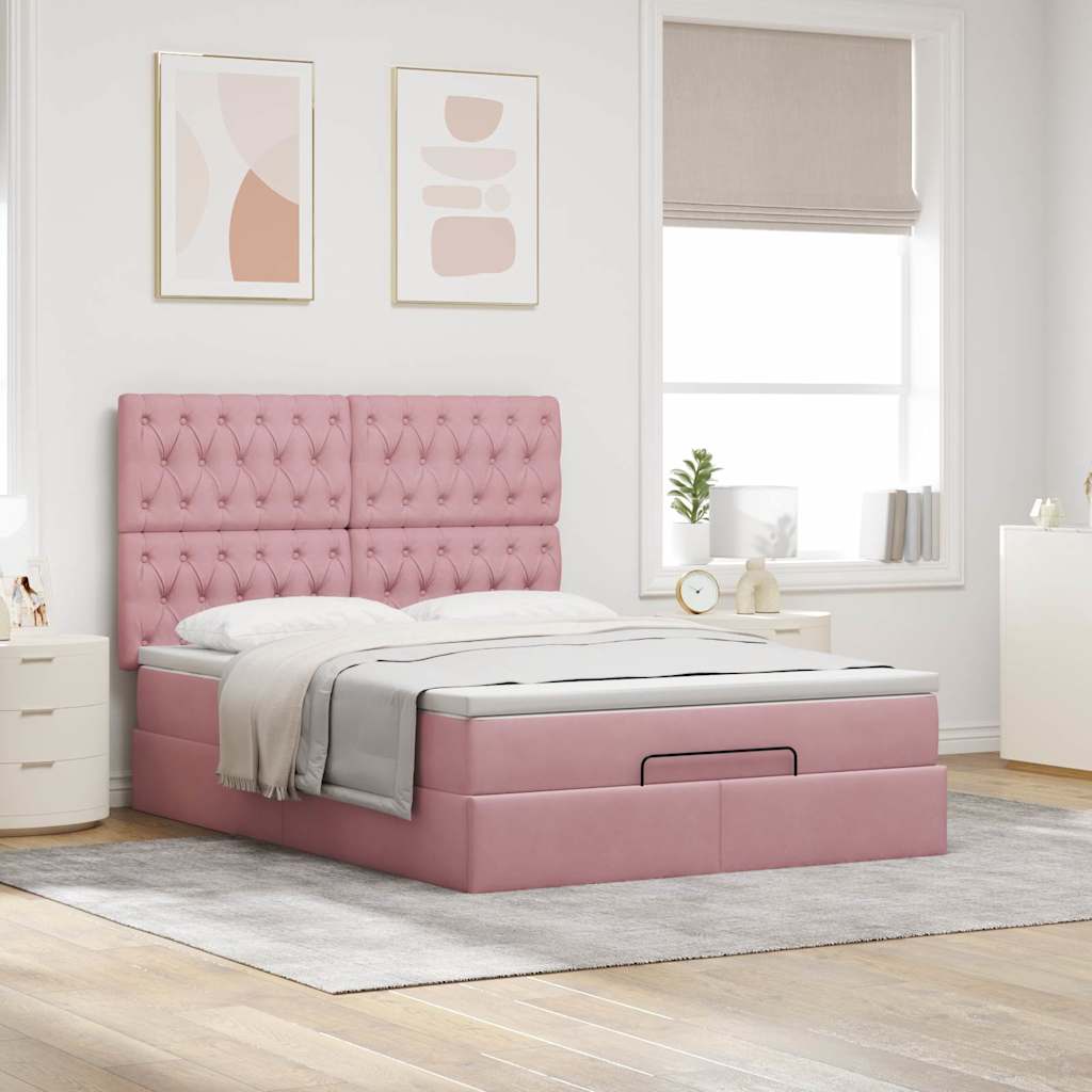 Thumbnail - vidaXL Ottoman-Bett mit Matratzen Rosa 140x190 cm Samt