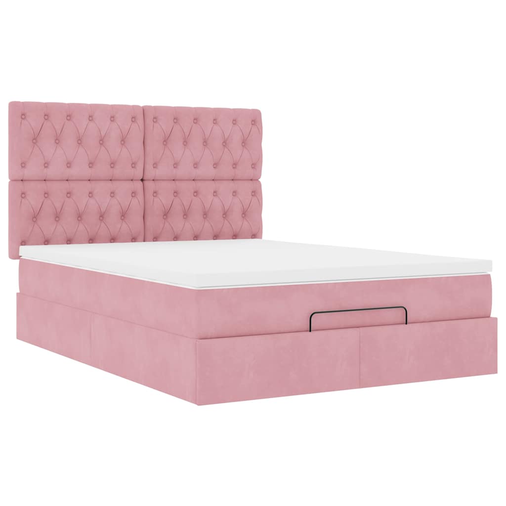 vidaXL Ottoman bed met matrassen 140x190cm fluweel roze, foto 4
