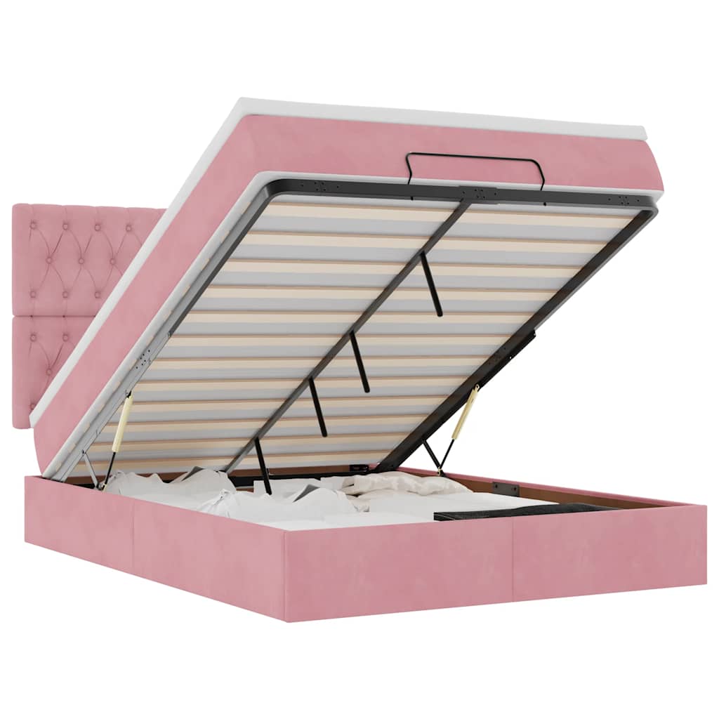 vidaXL Cadru de pat otoman cu saltele Roz 140x200cm catifea