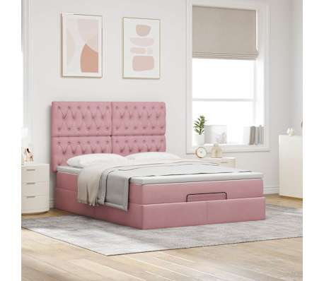 VidaXL Cadre de lit ottoman avec matelas rose 140x200 cm velours