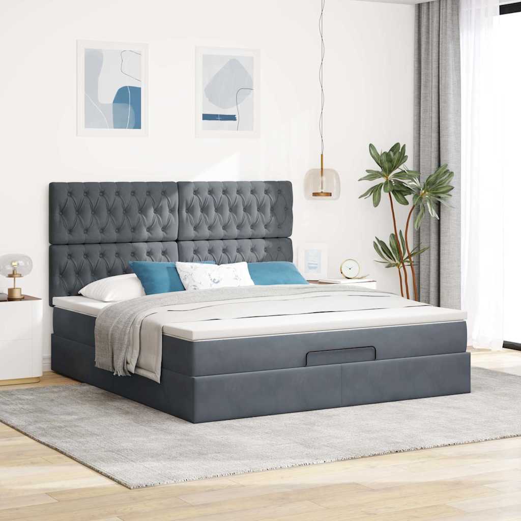 vidaXL Ottoman bed met matrassen 160x200cm fluweel donkergrijs afbeelding