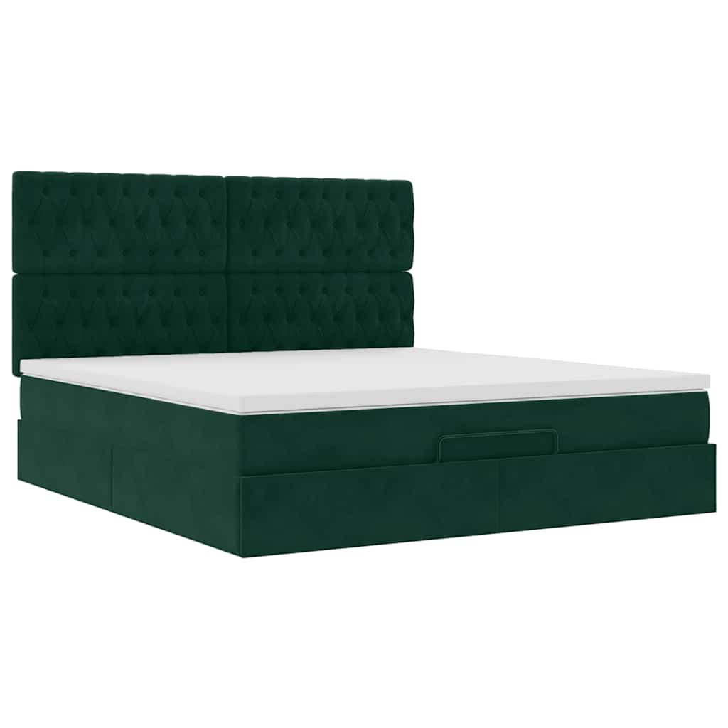 vidaXL Ottoman bed met matrassen 160x200cm fluweel donkergroen groen, foto 4