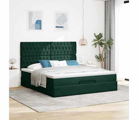 vidaXL Ottoman bed met matrassen 160x200cm fluweel donkergroen