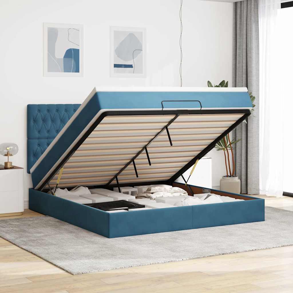 vidaXL Cadru pat otoman cu saltele Albastru închis 180x200cm catifea
