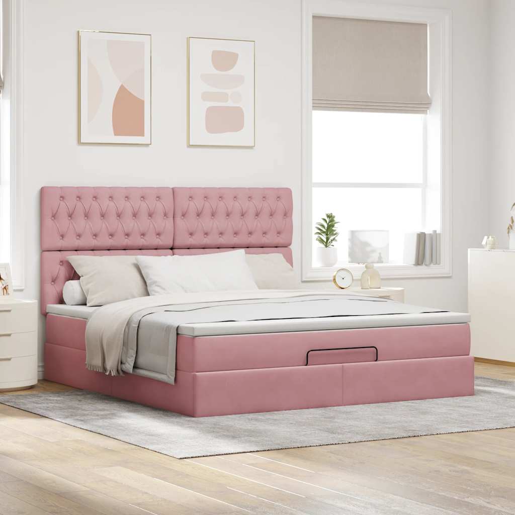 Thumbnail - vidaXL Ottoman-Bett mit Matratzen Rosa 180x200 cm Samt