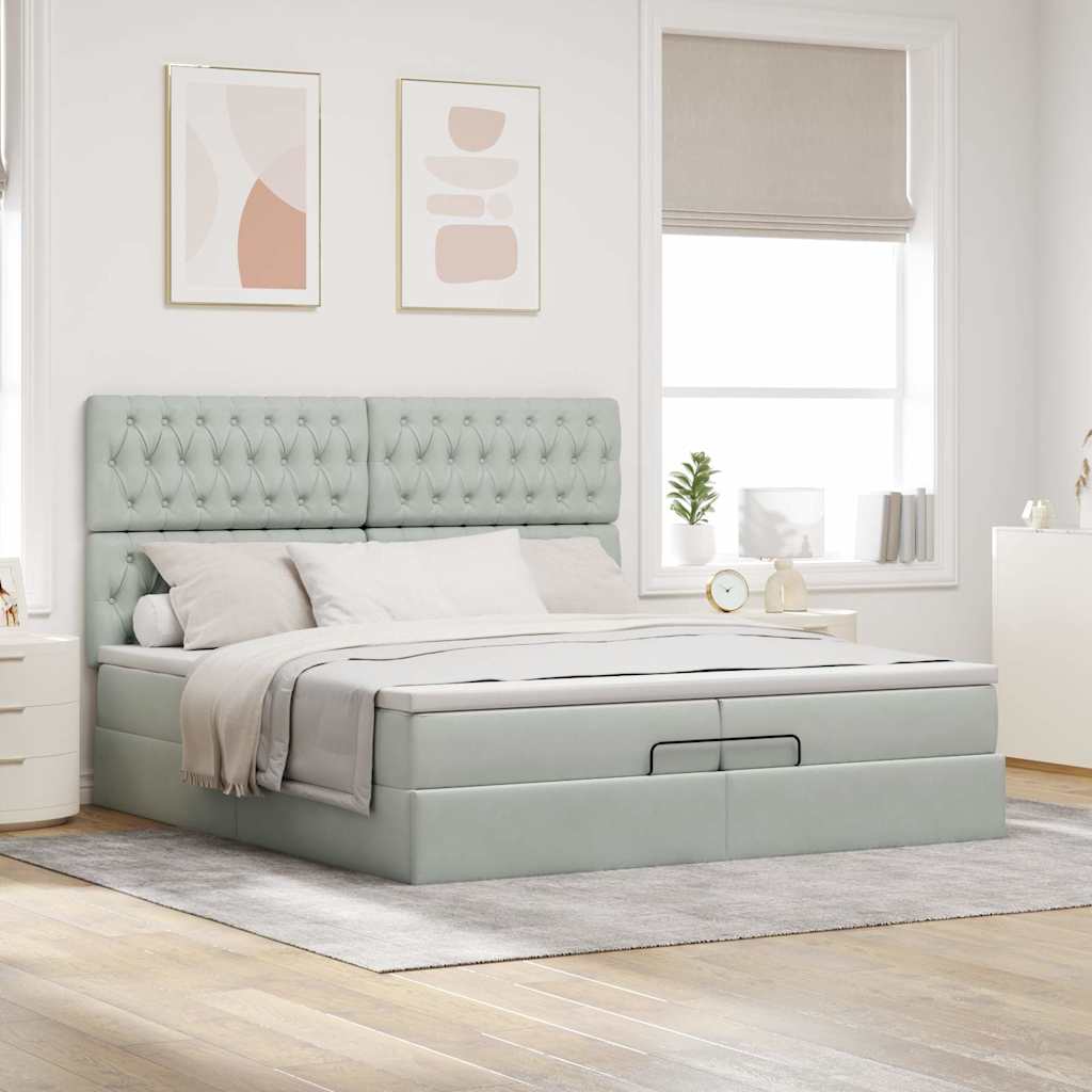 vidaXL Ottoman bed met matrassen 200x200cm fluweel lichtgrijs afbeelding