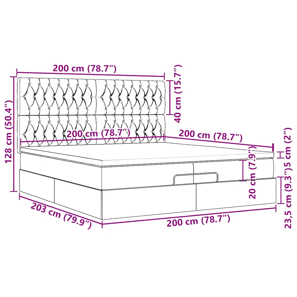 Osmanský rám postele s matrací tmavě zelená 200x200cm samet - obrázek 16