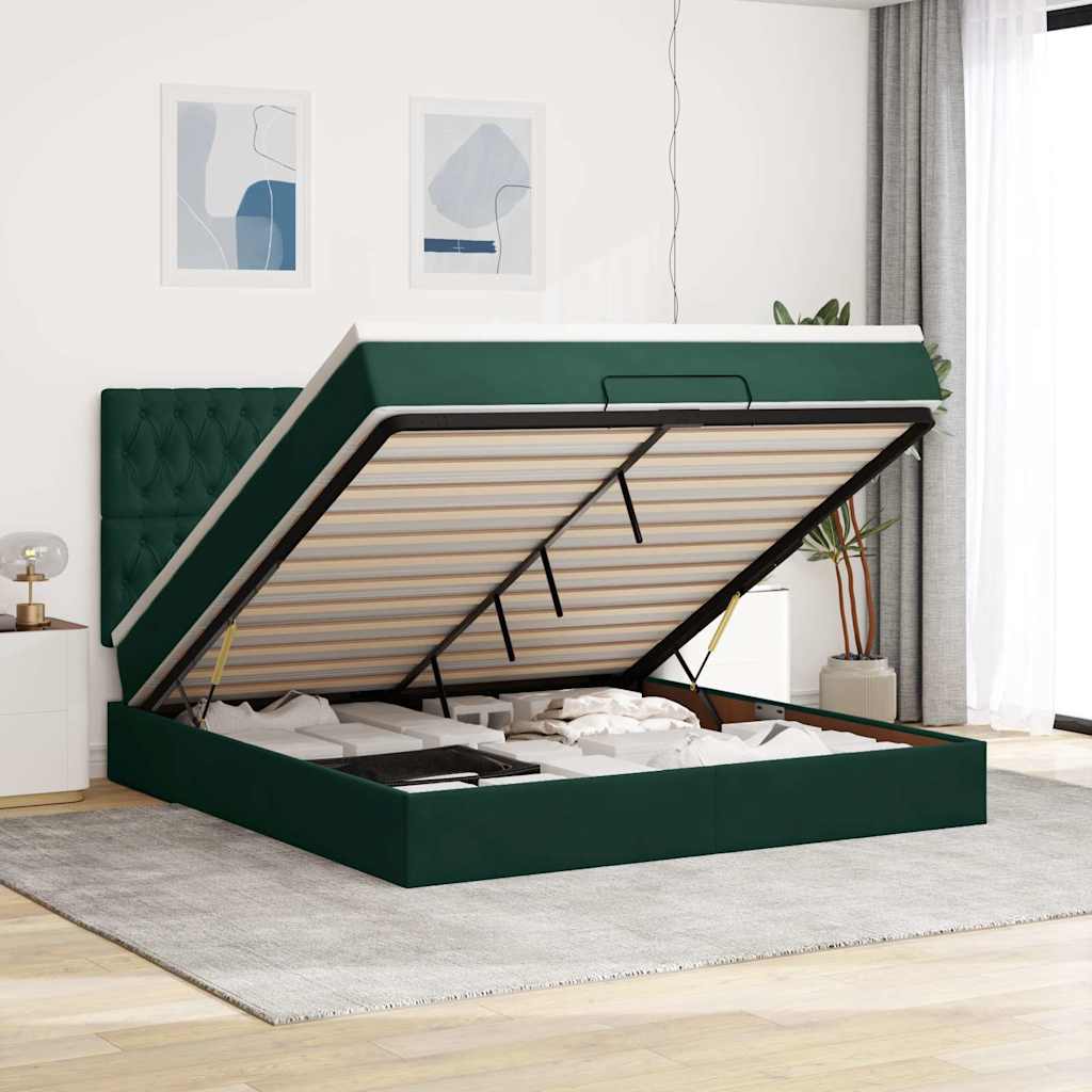 vidaXL osmannisk sengeramme med madrasser 200x200 cm fløjl mørkegrøn