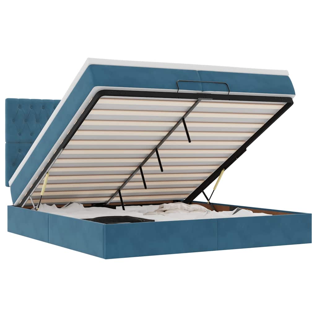 vidaXL Osmanský rám postele s matrací tmavě modrý 200x200cm samet