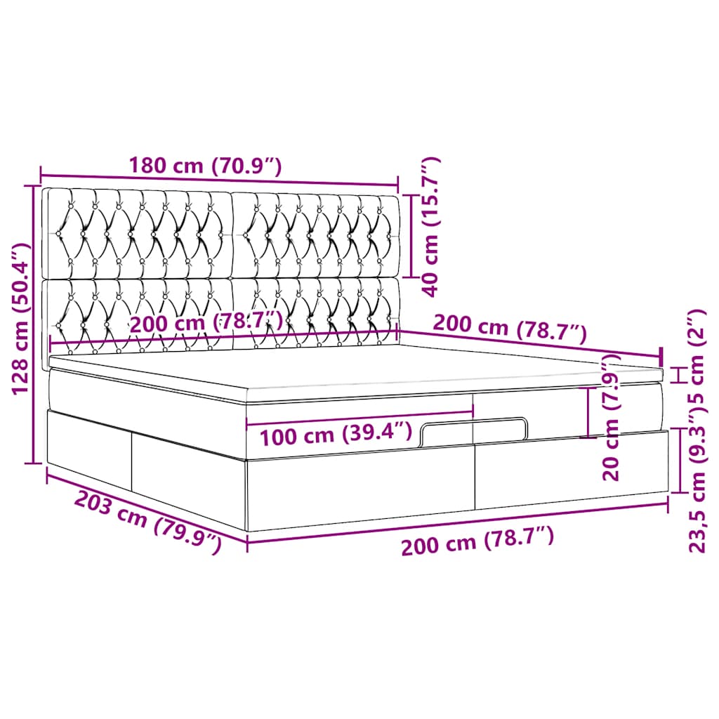 Osmanský rám postele s matrací tmavě modrý 200x200cm samet - obrázek 16