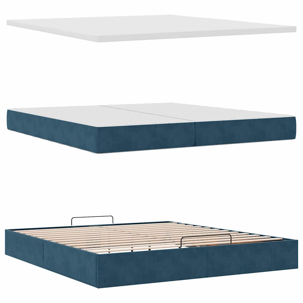 Osmanský rám postele s matrací tmavě modrý 200x200cm samet - obrázek 11