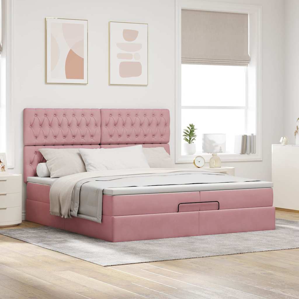 Thumbnail - vidaXL Ottoman-Bett mit Matratzen Rosa 200x200 cm Samt