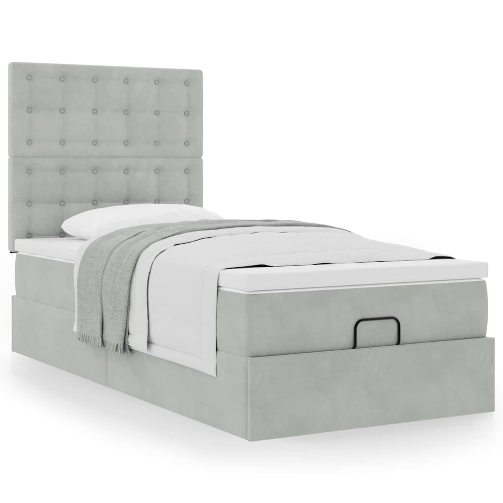 Ottoman-Bett mit Matratzen Hellgrau 80×200 cm Samt