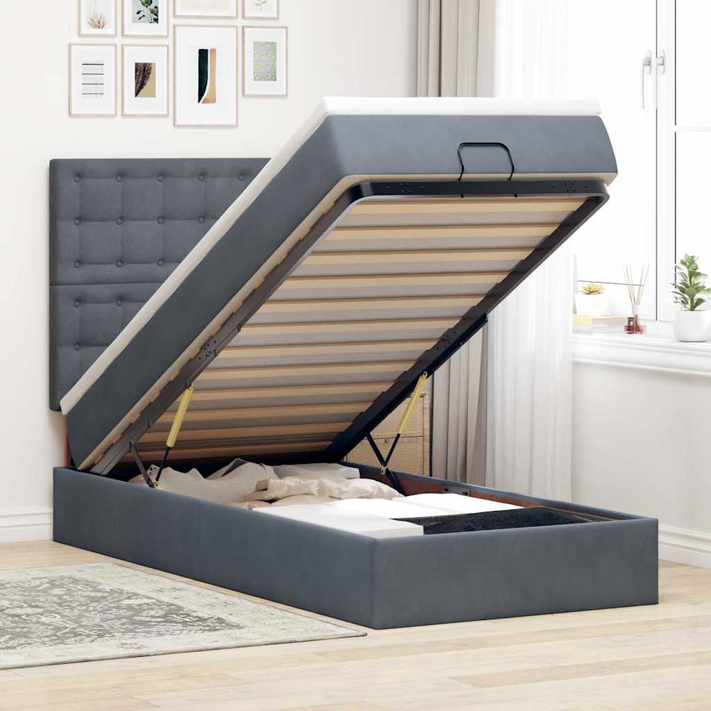vidaXL Ottoman-Bett mit Matratzen Dunkelgrau 80x200 cm Samt