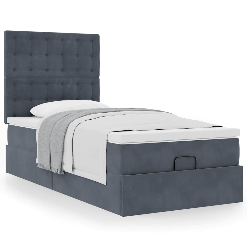 vidaXL Ottoman bed met matrassen 90x190cm fluweel donkergrijs afbeelding