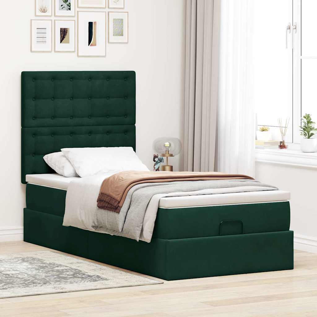 Thumbnail - vidaXL Ottoman-Bett mit Matratzen Dunkelgrün 90x190 cm Samt