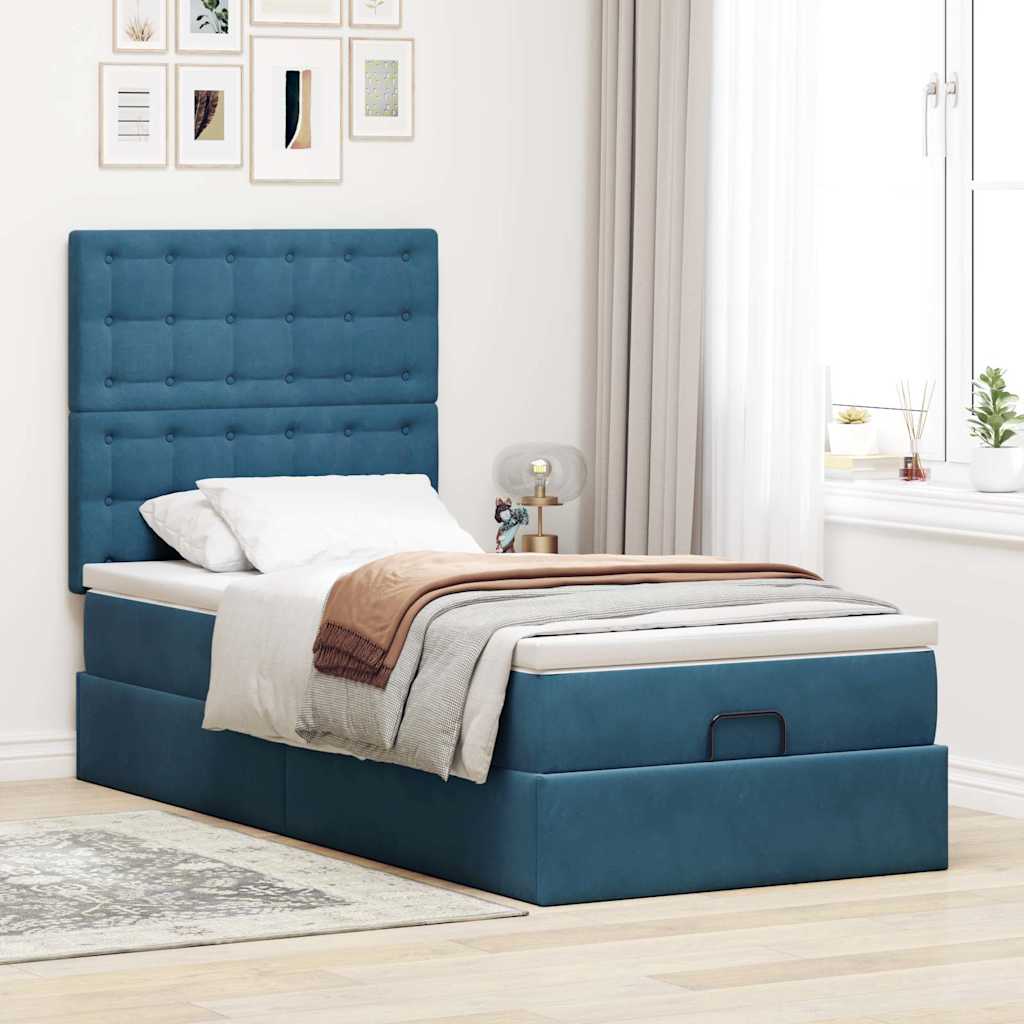 vidaXL Ottoman bed met matrassen 90x190cm fluweel donkerblauw afbeelding