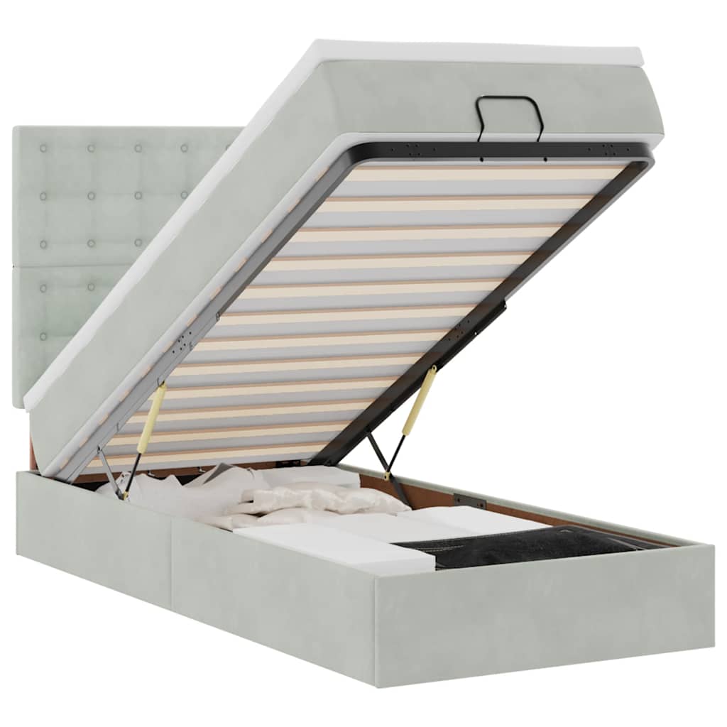 vidaXL Ottoman bed met matrassen 90x200cm fluweel lichtgrijs grijs, foto 3