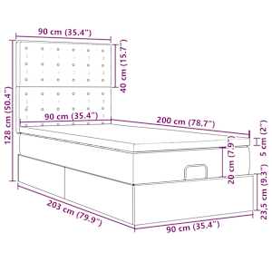 Osmanský rám postele s matracemi tmavě šedá 90x200cm samet - obrázek 16