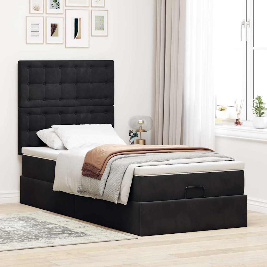 vidaXL Ottoman bed met matrassen 90x200cm fluweel zwart afbeelding