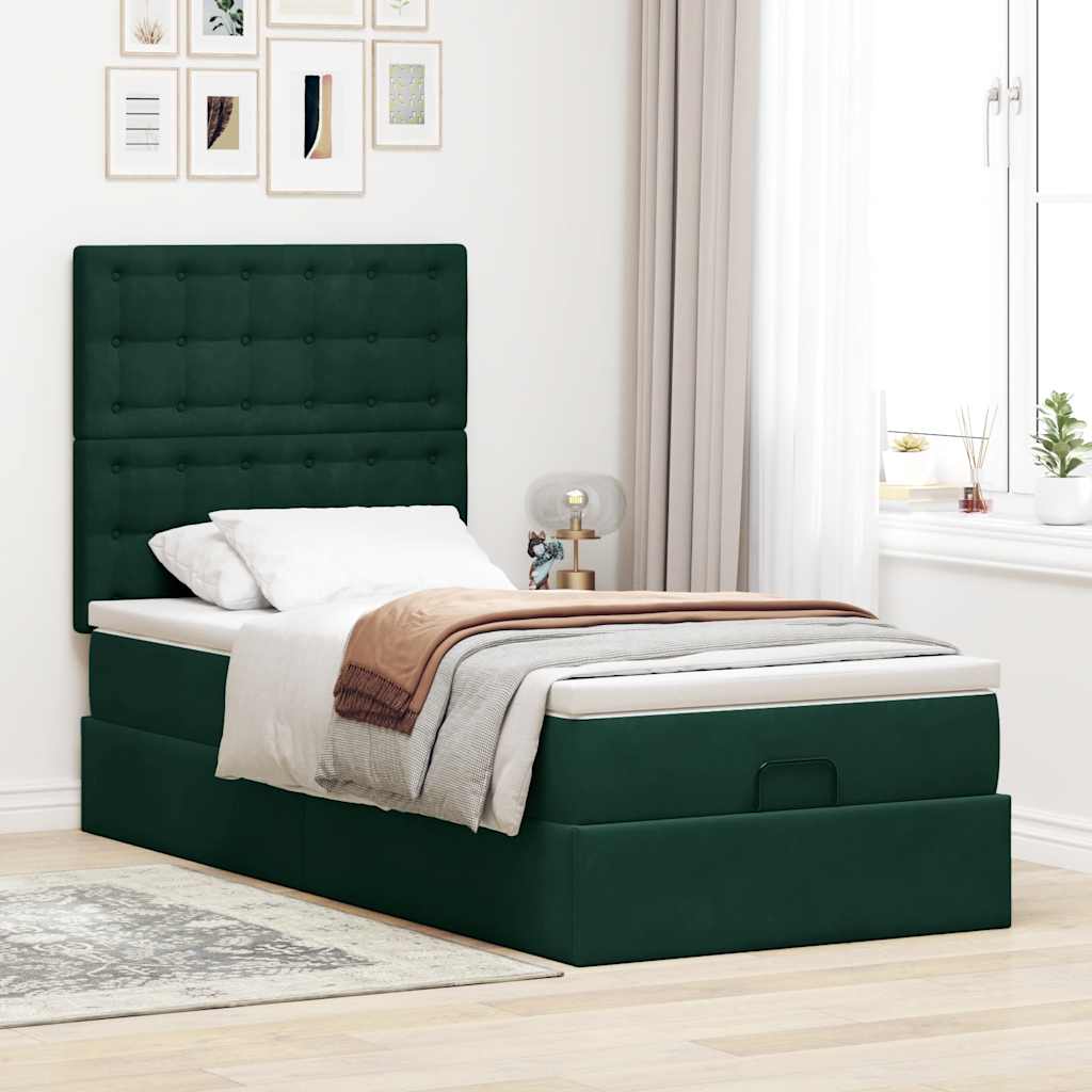 Thumbnail - vidaXL Ottoman-Bett mit Matratzen Dunkelgrün 90x200 cm Samt