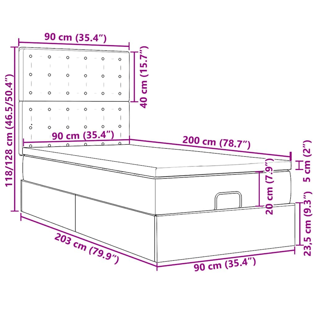 Osmanský rám postele s matracemi tmavě šedá 90x200cm samet - obrázek 16