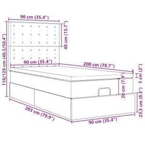 Osmanský rám postele s matracemi tmavě šedá 90x200cm samet - obrázek 16
