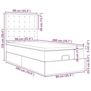 Osmanský rám postele s matracemi tmavě modrá 90x200cm samet - obrázek 15