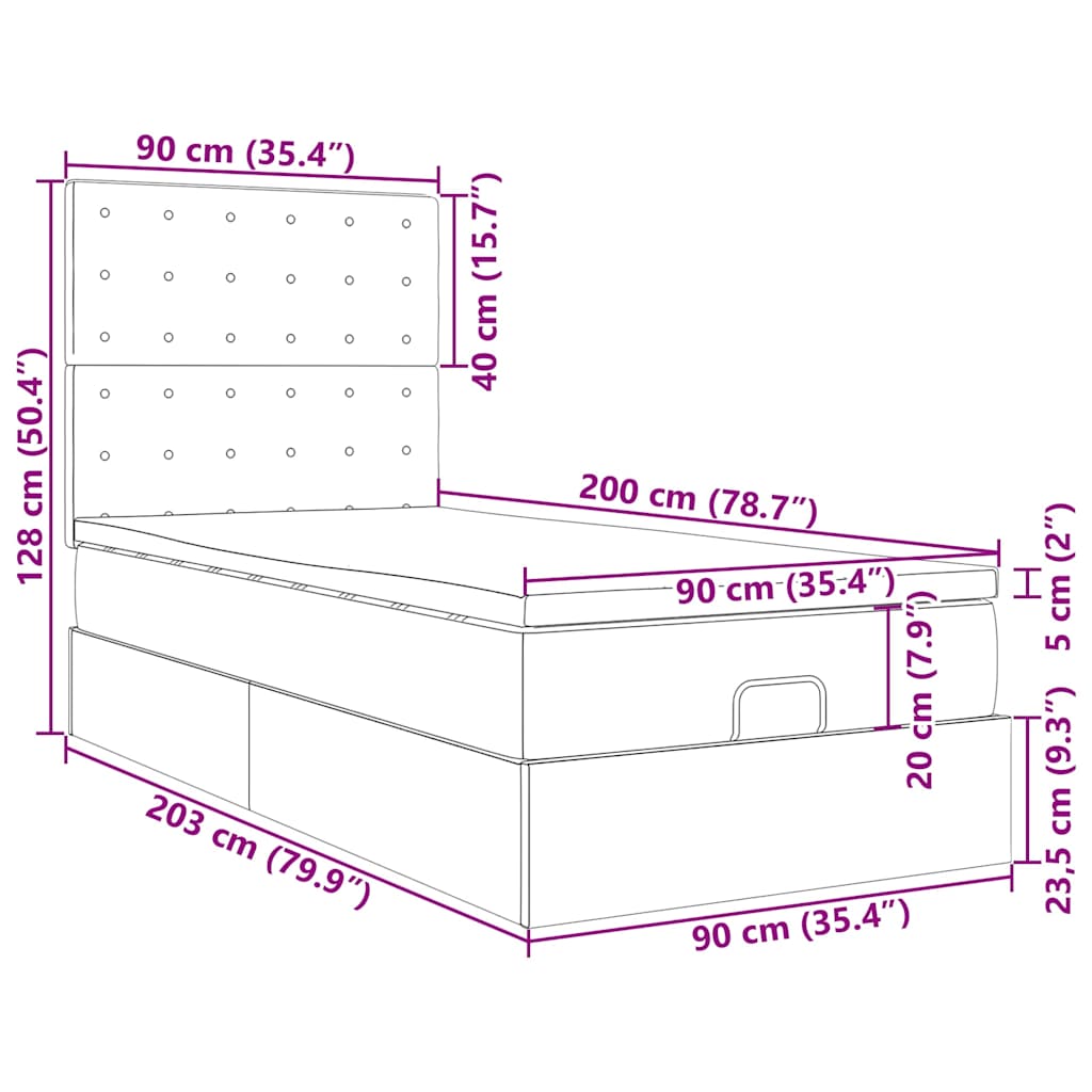 Osmanský rám postele s matracemi růžová 90x200cm samet - obrázek 16