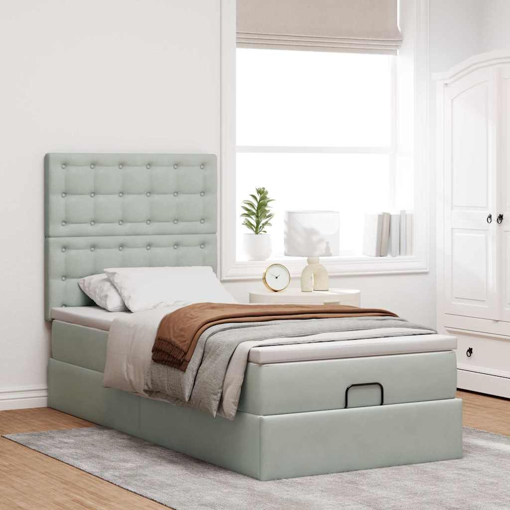 vidaXL Ottoman bed met matrassen 100x200cm fluweel lichtgrijs afbeelding