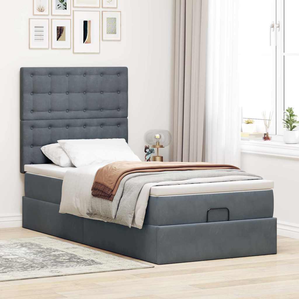 vidaXL Ottoman bed met matrassen 100x200cm fluweel donkergrijs grijs, foto 2