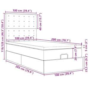 Osmanský rám postele s matracemi tmavě zelené 100x200cm samet - obrázek 16