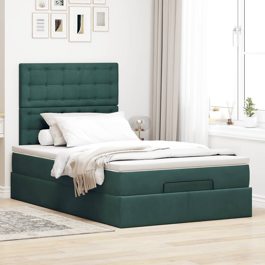 Thumbnail - vidaXL Ottoman-Bett mit Matratzen Dunkelgrün 120x190 cm Samt