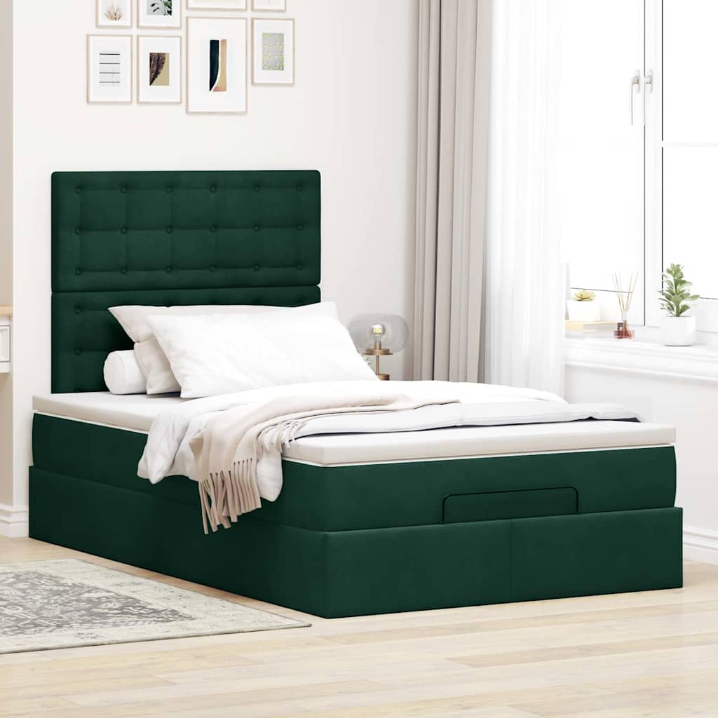 vidaXL Ottoman bed met matrassen 120x190cm fluweel donkergroen groen, foto 2