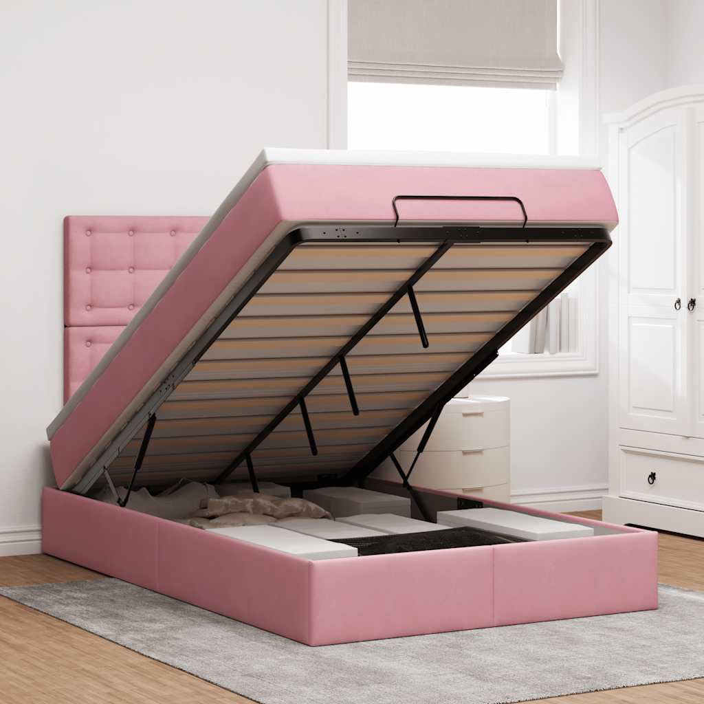 vidaXL Cadru de pat otoman cu saltele Roz 120x190cm catifea