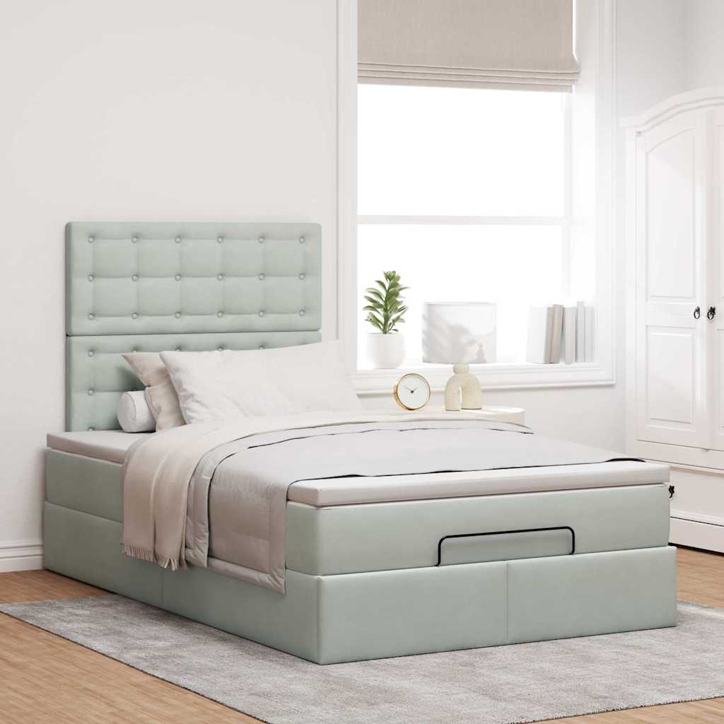 vidaXL Ottoman bed met matrassen 120x200cm fluweel lichtgrijs afbeelding