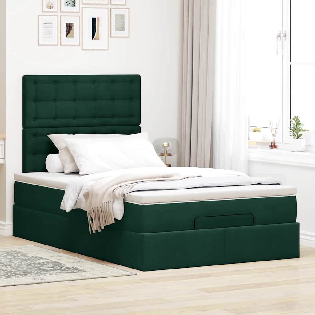 Thumbnail - vidaXL Ottoman-Bett mit Matratzen Dunkelgrün 120x200 cm Samt
