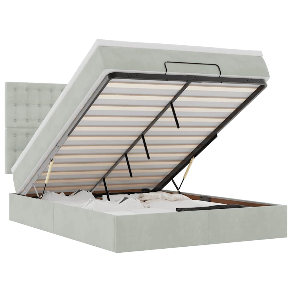 vidaXL Ottoman bed met matrassen 140x190cm fluweel lichtgrijs grijs, foto 3