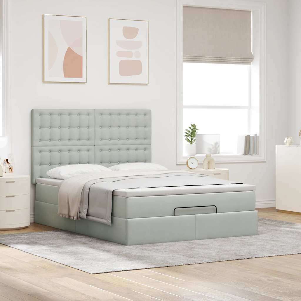 vidaXL Ottoman bed met matrassen 140x190cm fluweel lichtgrijs grijs, foto 2